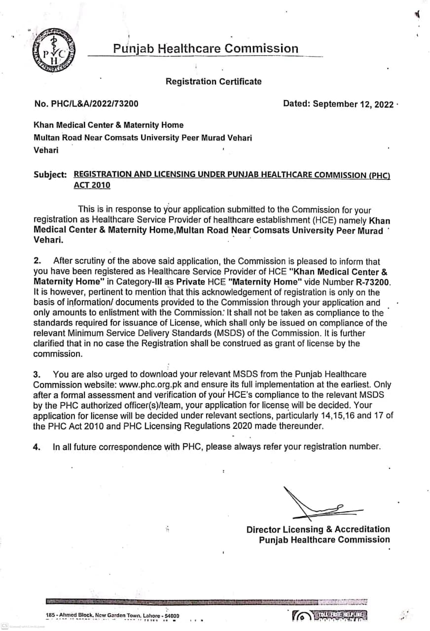 Preview of PHC Registration Certificate